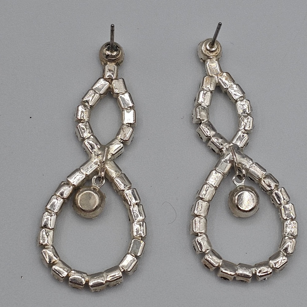Y2K Clear Crystal Rhinestone Double Teardrop Drop Earrings Formal Bridal Sparkle - Picture 3 of 15